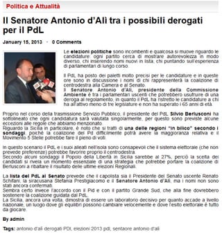 Senatore Antonio d'Alì su L'altra pagina