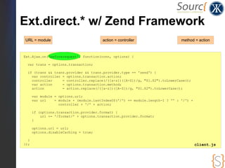 Ext.direct.* w/ Zend Framework
URL = module                            action = controller                    method = act...