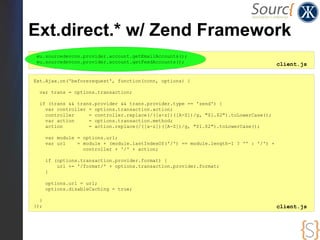 Ext.direct.* w/ Zend Framework
eu.sourcedevcon.provider.account.getEmailAccounts();
eu.sourcedevcon.provider.account.getFe...