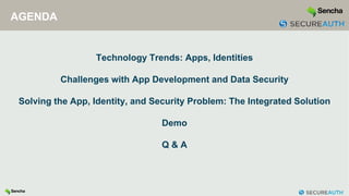 AGENDA
Technology Trends: Apps, Identities
Challenges with App Development and Data Security
Solving the App, Identity, and Security Problem: The Integrated Solution
Demo
Q & A
 