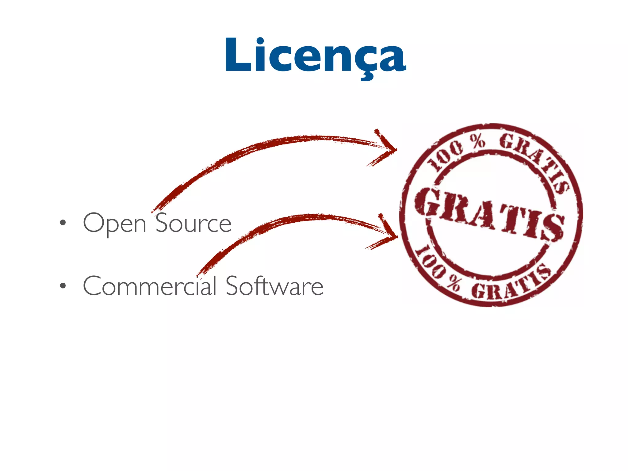 Licença

•

Open Source

•

Commercial Software

 