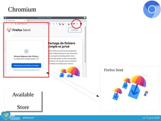 @hellosct1 Le 17 june 2020
Chromium 
Firefox Send
Available
Store
Available
Store
 