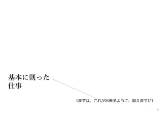 37
基本に則った
仕事
（まずは、これが出来るように、鍛えますが）
 