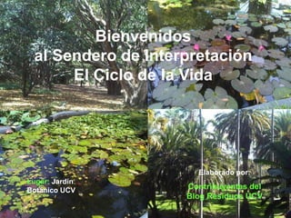 Bienvenidos
 al Sendero de Interpretación
      El Ciclo de la Vida




                      Elaborado por:
Lugar: Jardín
Botánico UCV        Contribuyentes del
                    Blog Residuos UCV
 