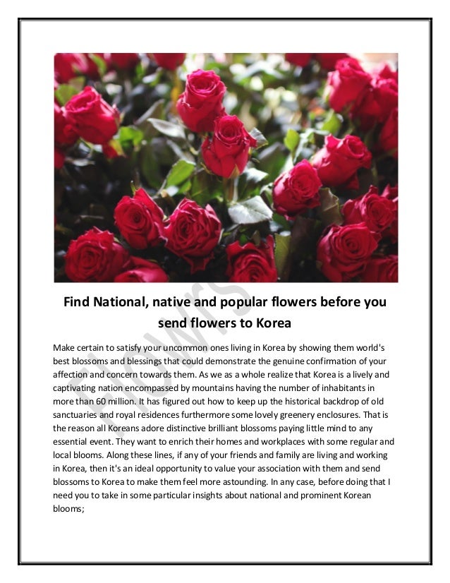 Find National, native and popular flowers before you send flowers to Korea
