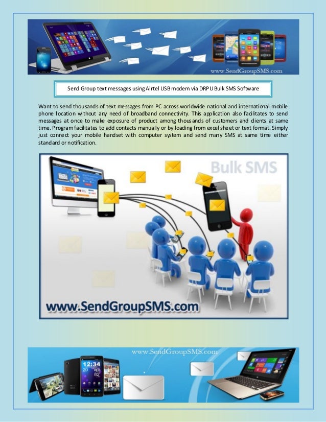Send group text messages using airtel usb modem via drpu bulk sms sof…