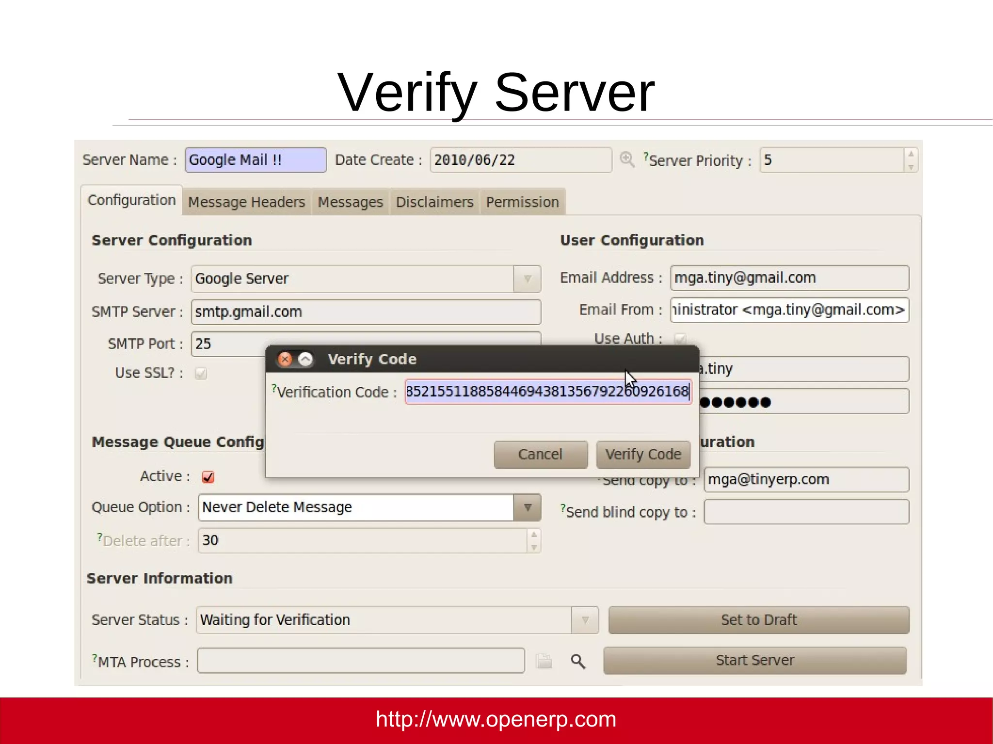Install smtpclient module from the trunk-extra-addons 