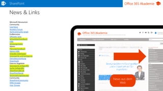 Office 365 AkademieSharePoint
News & Links
Microsoft-Ressourcen
Community
UserVoice
Answers-Forum
TechCommunity (engl)
Endbenutzer
Offizielle Seite
Schnellstarthandbuch
Hilfe
Schulunginhalte
Admin
Planungshandbuch
Admin-Hilfe
Erlaubte Dateitypen
Grenzwerte und Kontigente
Dienstbeschreibung
Downloads
Externe Angebote
Grenzwerte (Infografik)
Suche (Infografik)
SharePoint360.de
SharePointSocial
Veranstaltungskalender
Community
SharePointCommunity
XING Gruppe
User Groups
News aus dem Web
News aus dem
Web
 