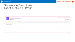 Office 365 Akademie
Teamwebsite: Diskussion –
kaputt durch neues Design
SharePoint
 