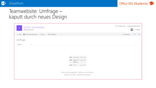 Office 365 Akademie
Teamwebsite: Umfrage –
kaputt durch neues Design
SharePoint
 