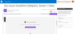 Office 365 Akademie
Die neuen SharePoint Webparts: Stream / Video
SharePoint
 
