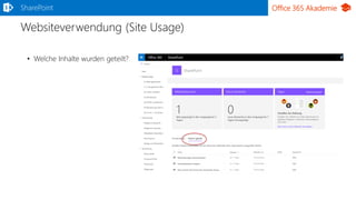 Office 365 Akademie
Websiteverwendung (Site Usage)
SharePoint
• Welche Inhalte wurden geteilt?
 