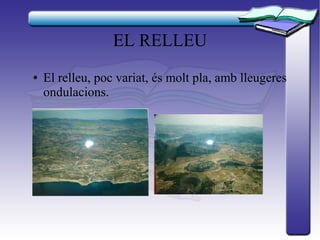 EL RELLEU
●   El relleu, poc variat, és molt pla, amb lleugeres
    ondulacions.
 
