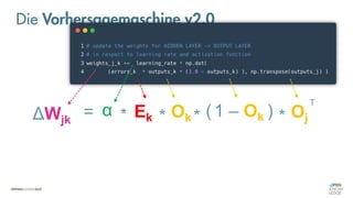 Die Vorhersagemaschine v2.0
= *
ΔWjk
Ek Ok (1 – Ok )
* * Oj
T
α *
 