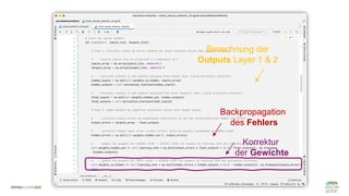 Korrektur
der Gewichte
Backpropagation
des Fehlers
Berechnung der
Outputs Layer 1 & 2
 
