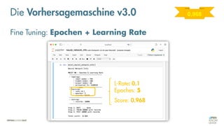 Die Vorhersagemaschine v3.0
Fine Tuning: Epochen + Learning Rate
0,968
L-Rate: 0.1
Epoches: 5
Score: 0.968
 