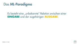 Es besteht eine „unbekannte“ Relation zwischen einer
EINGABE und der zugehörigen AUSGABE.
Das ML-Paradigma
 