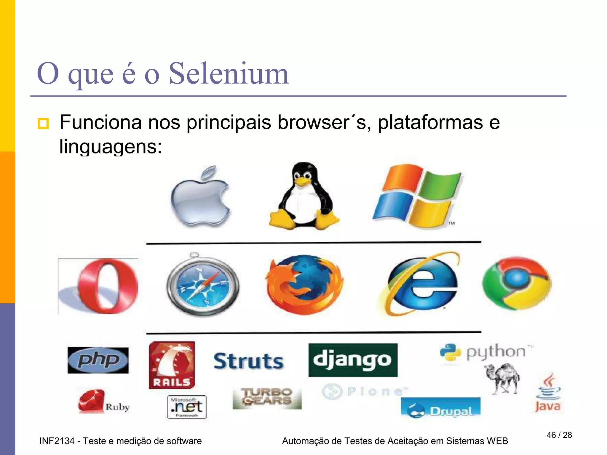 Forte dependência da estabilidade da interface gráficaAs ferramentas não são infalíveis29 / 28Automação de Testes  Funcionais - Selenium