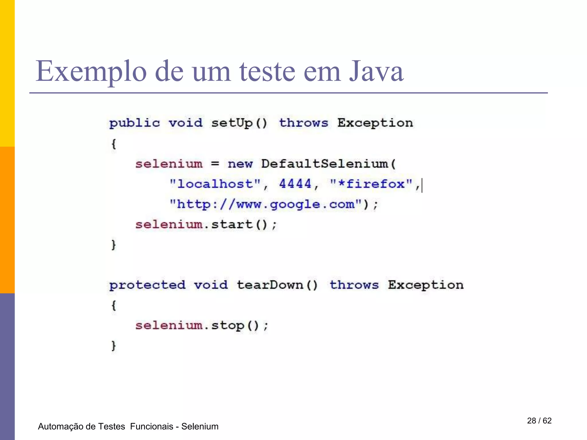 O que é o SeleniumSuíte de ferramentas open-source queauxiliamnaexecução de testes funcionais a partirdacamada de apresentação de um sistema Web.Selenium IDESelenium Remote ControlSelenium SuiteSelenium Grid45 / 28INF2134 - Teste e medição de software 		Automação de Testes de Aceitação em Sistemas WEB