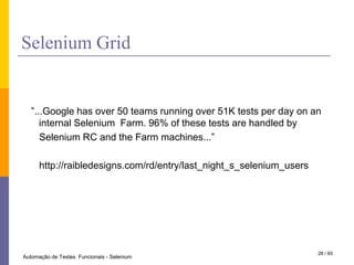 Automação de Testes Funcionais com o Selenium43 / 28Automação de Testes  Funcionais - Selenium