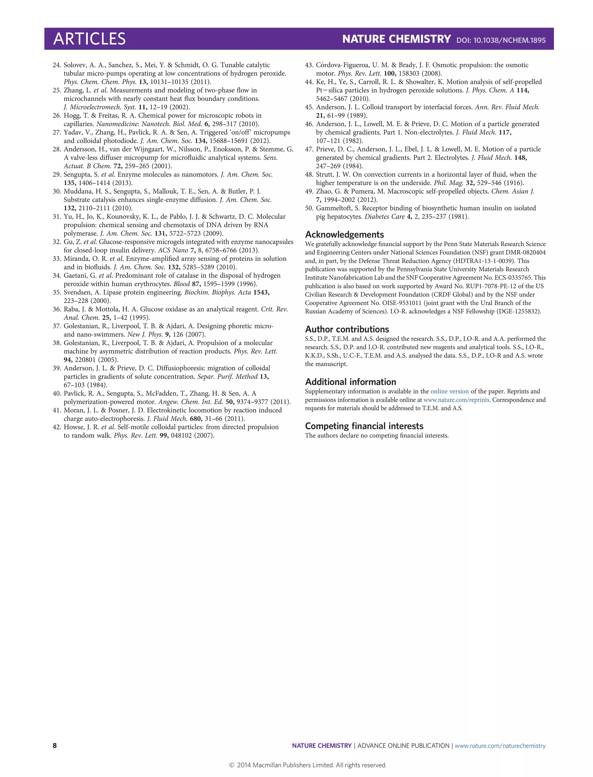 Sengupta et al 2014 self powered enzyme micropumps | PDF