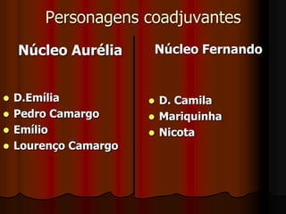 Personagens secundáriosTio Lemos (tutor de Aurélia)Torquato Ribeiro (verdadeiro amor de Adelaide)Eduardo Abreu (amigo de Aurélia)