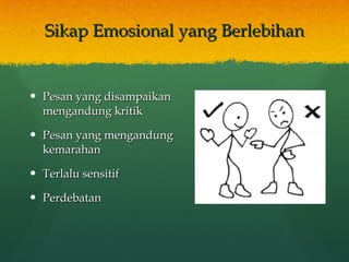 Sikap Emosional yang Berlebihan Pesan yang disampaikan mengandung kritik  Pesan yang mengandung kemarahan Terlalu sensitif Perdebatan  