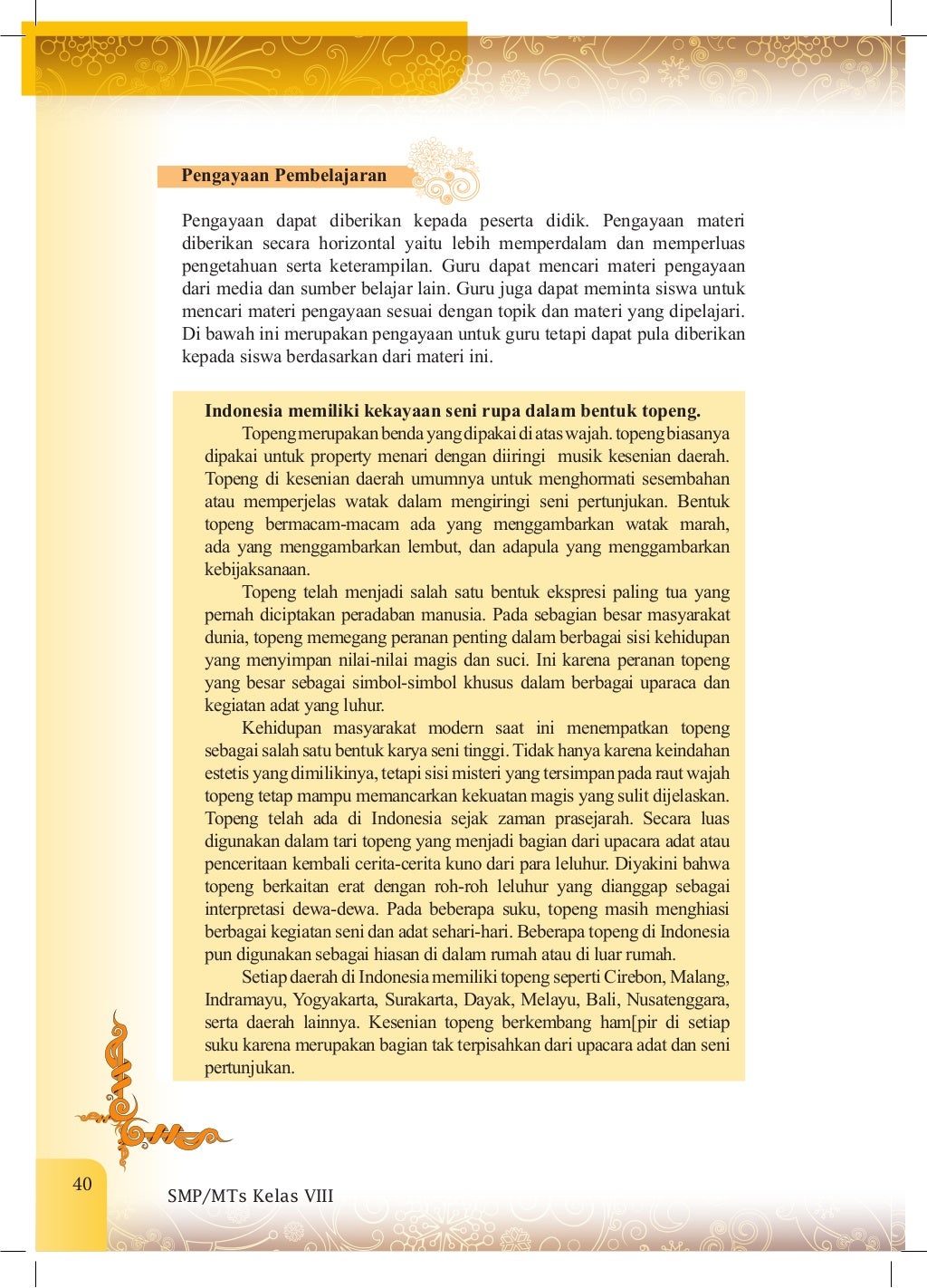 Seni budaya smp kelas 8 buku guru kurikulum 2013