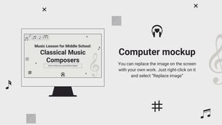 Computer mockup
You can replace the image on the screen
with your own work. Just right-click on it
and select “Replace image”
 