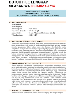 Modul Ajar Deep Learning Seni Budaya Musik Kelas 9 Terbaru 2025 | DOCX
