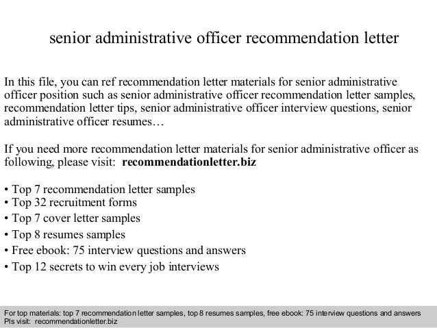 senior administrative officer recommendation letter letter of recommendation for office manager position