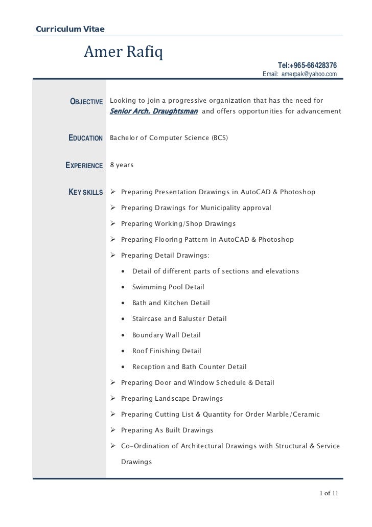 senior architecture draughtsman auto cad draftsman shopdrawing cv goo cad resume