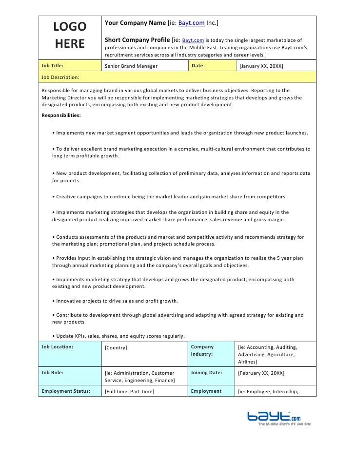 Senior Brand Manager Job Description By Bayt Com