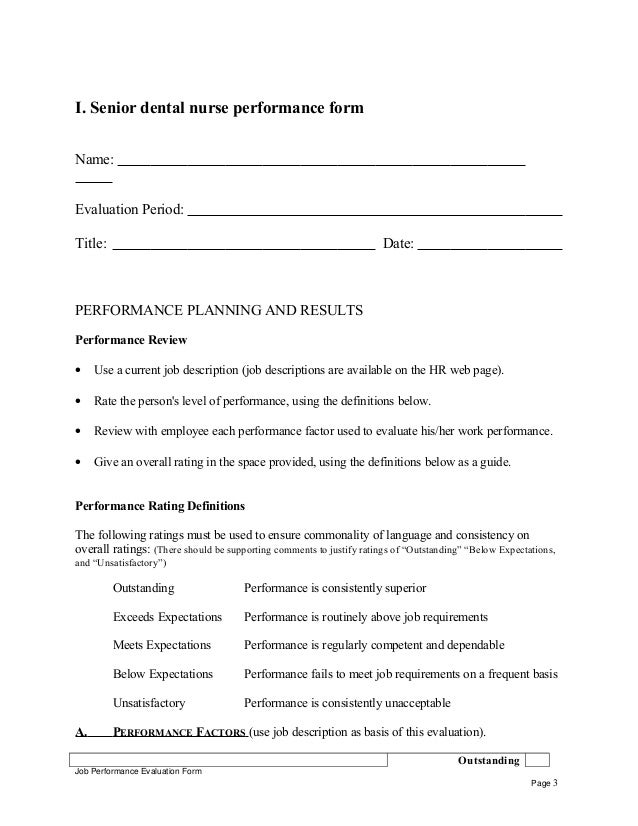 Senior Dental Nurse Performance Appraisal