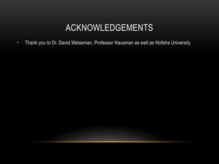 ACKNOWLEDGEMENTS
• Thank you to Dr. David Weissman, Professor Hausman as well as Hofstra University
 