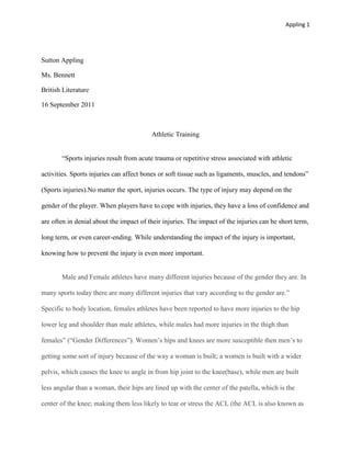 Реферат: Athletic Training Essay Research Paper 1 The
