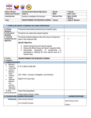 senior high school Daily Lesson Plan for Demo | DOCX