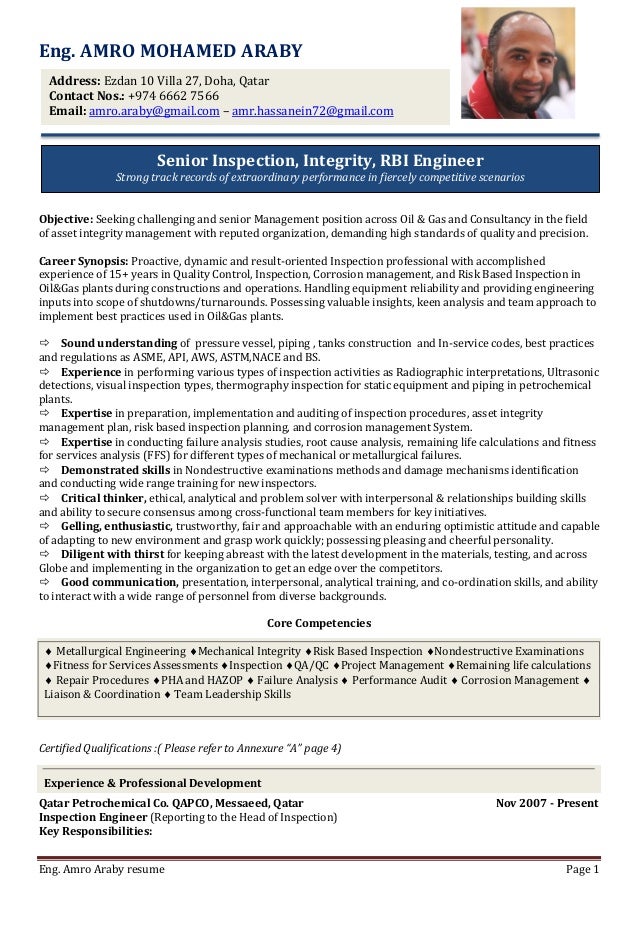 Senior inspection engineer amro m. araby jan 2016