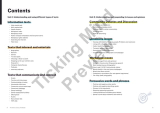 The Senior Literacy Handbook 3
2
Unit 2: Understanding and responding to issues and opinions
Community Debates and Discussion
• Community protest poster
• Community campaign poster
• Posting rules for online communities
• Online reviews
• Political advertising
Liveability issues
• Housing affordability for young people (Problems and solutions)
• Living with a disability (News video)
• Public Health Campaigns
• Transport issues (Arguments)
• Generational conflict (Opinions)
• Classification rules (Infographic and webpage)
Workplace issues
• Minimum wage (Facts and opinions)
• Women in Construction (Empowering speech)
• Work related injuries (Infographic)
• How to ask R U OK? (instructional videos)
• Mental health in the work place (webpages)
• Break time (News article)
• Compulsory vaccinations (For and against arguments)
• The 4 day week (Infographic)
Persuasive words and phrases
• Positive and negative action words
• Positive and negative describing words
• Phrases to link arguments
• Rebutting opposing arguments
• Linking sentences and adding extra details
• Words to write about statistics and research
Contents
Unit 1: Understanding and using different types of texts
Information texts
• Help wanted ads
• Work wanted ads
• Health Posters
• Workplace video
• Workplace email
• Public transport timetables and disruption alerts
• Workplace rights website
• Searching the Internet
• Fake news
Texts that interest and entertain
• Biographies
• Recount
• Genres
• TV show plots
• Choosing a show to watch
• Stepping out of your comfort zone
• Song lyrics
• Computer Game Review
• Podcasts
• Interview podcasts
Texts that communicate and connect
• Emails
• Forums and chat groups
• Communicating in teams
• Housemate interviews
• Community social media page
• Community webpage
• Online meetings
• Online employment profiles
• 18th Speech
• Scams
• Recruitment Ads
• TAFE Ads
T
i
c
k
i
n
g
M
i
n
d
P
r
e
v
i
e
w
 