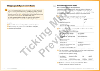 Unit 1 Understanding and using different types of texts | Texts that interest and entertain
The Senior Literacy Handbook 49
48
Stepping out of your comfort zone
Okay, so you know what you like to watch. You probably even collect figurines and
dress up in costumes from your favourite TV show. But here’s the thing: sometimes
you’ll meet new people (maybe even a potential partner) and they might like
something different from you . Instead of running away screaming and then curling
up in the foetal position, you could TRY SOMETHING NEW.
It’s a scary thought, but there are rewards – you might even end up watching a
hilarious sci-fi movie where one of the characters has hotdogs for fingers.
So, try this:
1 Go around the classroom and ask people about their favourite TV show.
2 Find the example that you think sounds THE ABSOLUTE WORST.
3 Watch it. One whole episode.
Reflecting on what you just viewed
Write a thoughtful reflection on what you just watched.
One that doesn’t start with your gut reaction, but one that helps you to understand why
your classmate might love this show. It’s easy to think of things you hate (windy days,
shouty people, the kid in the corner who’s always picking their nose) – but that doesn’t help
you understand another person’s perspective. You need to dig a bit deeper for that.
1 Your first task is to think about why you normally hate something.
You can use some of the phrases below to help you get started:
I normally watch …
I tend to like …
My favourite TV shows are …
I’ve always thought …
I don’t want other people to think I like …
because
since
as
2 Then, you should try to think of something in the new TV show that was actually
pretty OK. Write a couple of things about it.
You can use some of the phrases below to help:
One of the things I didn’t mind was…
I thought the setting of … looked …
The costumes that … wore really made
me think …
My favourite scene was …
I was interested in …
… this is because …
… since it was …
… which reminded me of …
… and it made me think …
I liked the idea of …
I actually liked the character of …, who
I could kind of relate to …
Even though they were nothing like me …
… their dialogue …
… the way they related to others …
… they seemed …
3 Now you can really go to town on the things you didn’t like about the show. But you
can’t use four-letter words like s*^% or f#@ed or soup.
Try using some of the words below instead:
not my favourite
not something I
personally prefer
not my first choice
less entertaining than
dragged a bit when
felt slow when
seemed monotonous when
cliched
trite
overdone
predictable
shocking
offensive
distasteful
off-colour
4 Finally, have a conversation with the person who loved this TV show.
Try to use the words and phrases you practised here.
T
i
c
k
i
n
g
M
i
n
d
P
r
e
v
i
e
w
 