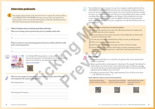 Unit 1 Understanding and using different types of texts | Texts that interest and entertain
The Senior Literacy Handbook 59
58
Interview podcasts
One popular podcast format is the interview because it requires the podcast producer
to do ABSOLUTELY NO WORK other than come up with some questions for
famous people. In the best interview-based podcasts, podcasters ask people questions
that lead to interesting and entertaining answers.
Think of a famous actor or musician you’d like to interview.
What are two boring, obvious questions this person is probably usually asked
1. 
2. 
What are at least two more interesting questions this person could be asked that would
lead to entertaining answers:
1. 
2. 
Let’s Be Real With Sammy Jaye is a classic example of the
interview-based podcast. Look through the list of episodes at the
podcast site and listen to one episode that interests you.
https://ihr.fm/3xSrMER
What was one example of an interesting question that Sammy Jaye asked? What was
interesting about the response to the question?
Interesting question: 


Interesting part of response: 


© 2023 iHeartMedia, Inc
You won’t have the time or resources in your class to organise a podcast interview with an
AMAZEBALLS and FAMOUS person like your school principal or Rihanna. But you
can do the next best thing: interview someone else in your class like the kid who normally
sits next to you. Keep in mind that most kids in your class probably haven’t made a number
one selling album or won a gold medal at the Olympics. They probably don’t even have
a secret superpower like being able to fart the alphabet. But they’ve all got interesting
stories to tell about their lives. Your job as a podcaster is to help them tell their story in an
interesting way.
Follow these steps to create your own interview podcast:
¨ Team up with someone in your class. You will interview them for a podcast and
they will interview you for a podcast.
¨ List some things you know about this person. Circle things that you think would
be good to ask questions about.
¨ Use the tips and website included below to help you come up with questions.
¨ Write out a list of about 20 questions to ask.
¨ Read through your questions and change any that you think are boring.
¨ Practise your part of the podcast. Don’t forget to practise introducing yourself
and your interviewee. It’s important to make them sound interesting when you
introduce them.
Interview tips:
→ Use question words like how or why. Don’t ask questions that can be answered with
yes, no or a quick fact.
→ Begin a question with an interesting fact or observation. For example: “Something I’ve
noticed about you, is that you like to wear clothes that make you look like a grandpa.
Can you tell me about your fashion philosophy?” or “In 2021 you broke your leg. What
happened and how difficult was it to recover?”
→ Use follow-up questions like: “That’s really interesting. Can you tell me more about
…?” or “What do you mean by …?”
Some websites to help you write interview questions:
https://riverside.fm/blog/
podcast-interview-questions
https://www.resound.fm/blog/
podcast-interview-questions
https://amplify.matchmaker.
fm/podcast-interview-
questions/
T
i
c
k
i
n
g
M
i
n
d
P
r
e
v
i
e
w
 