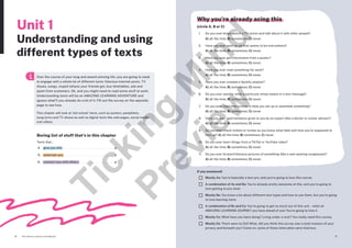 
The Senior Literacy Handbook 9
8
Why you’re already acing this
(circle A, B or C)
1. Do you ever binge-watch a TV series and talk about it with other people?
A) all the time; B) sometimes; C) never.
2. Have you ever seen an ad that seems to be everywhere?
A) all the time; B) sometimes; C) never.
3. Have you ever got information from a poster?
A) all the time; B) sometimes; C) never.
4. Have you ever read something for work?
A) all the time; B) sometimes; C) never.
5. Have you ever created a Spotify playlist?
A) all the time; B) sometimes; C) never.
6. Do you ever wonder what a particular emoji means in a text message?
A) all the time; B) sometimes; C) never.
7. Do you ever read instructions to help you set up or assemble something?
A) all the time; B) sometimes; C) never.
8. Have you ever read handouts given to you by an expert (like a doctor or career adviser)?
A) all the time; B) sometimes; C) never.
9. Do you ever check tickets or invites so you know what date and time you’re supposed to
turn up? A) all the time; B) sometimes; C) never.
10. Do you ever learn things from a TikTok or YouTube video?
A) all the time; B) sometimes; C) never.
11. Do you ever forward hilarious pictures of something (like a seal wearing sunglasses)?
A) all the time; B) sometimes; C) never.
If you answered:
¨ Mostly As: You’re basically a text pro, and you’re going to love this course.
¨ A combination of As and Bs: You’re already pretty awesome at this, and you’re going to
love getting to pro-level.
¨ Mostly Bs: You know a lot about different text types and how to use them, but you’re going
to love learning more.
¨ A combination of Bs and Cs: You’re going to get so much out of this unit – what an
AMAZING LEARNING JOURNEY you have ahead of you! You’re going to love it.
¨ Mostly Cs: What have you been doing? Living under a rock? You really need this course.
¨ Mostly Ds: There were no Ds!! What, did you think this survey was a total invasion of your
privacy and beneath you? Come on, some of those lame jokes were hilarious.
Boring list of stuff that’s in this chapter
Texts that…
4. give you info �������������������������������������������������������������������� p
5. entertain you ������������������������������������������������������������������� p
6. connect you with others ���������������������������������������������� p
Unit 1
Understanding and using
different types of texts
Over the course of your long and award-winning life, you are going to need
to engage with a whole lot of different texts: hilarious internet posts, TV
shows, songs, stupid tattoos your friends get, bus timetables, ads and
spam from scammers. Oh, and you might need to read some stuff at work.
Understanding texts will be an AMAZING LEARNING ADVENTURE and
(guess what?) you already do a lot of it. Fill out the survey on the opposite
page to see how.
This chapter will look at ‘old-school’ texts, such as posters, pamphlets,
song lyrics and TV shows as well as digital texts like web pages, social media
and videos.
T
i
c
k
i
n
g
M
i
n
d
P
r
e
v
i
e
w
 