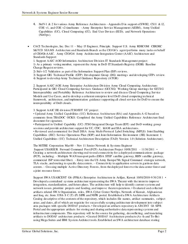 senior network engineer resumes