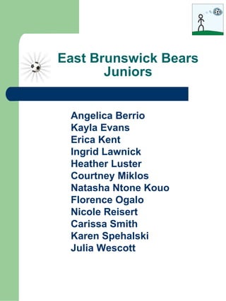 East Brunswick Bears Juniors Angelica Berrio Kayla Evans Erica Kent Ingrid Lawnick Heather Luster Courtney Miklos Natasha ...