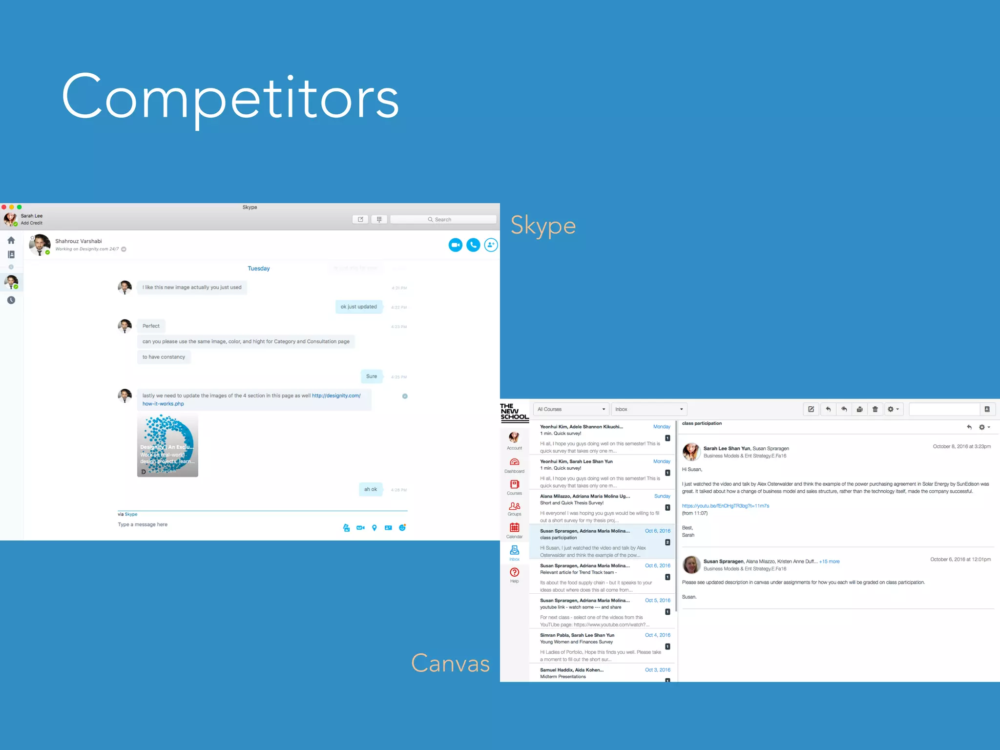 Competitors
Skype
Canvas
 