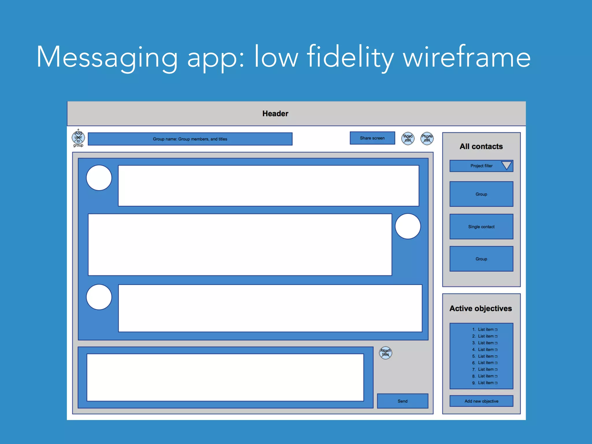 Messaging app: low fidelity wireframe	
 