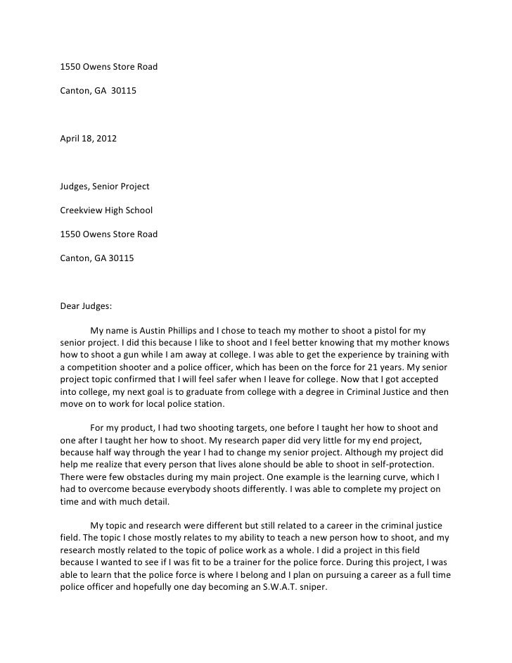 senior project letter to the judges senior letter
