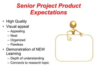 Senior Project Product Expectations ,[object Object],[object Object],[object Object],[object Object],[object Object],[object Object],[object Object],[object Object],[object Object]