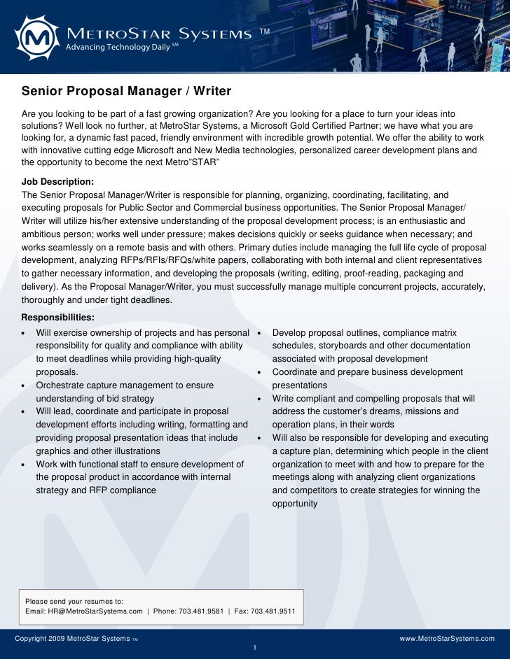 proposal manager resumes