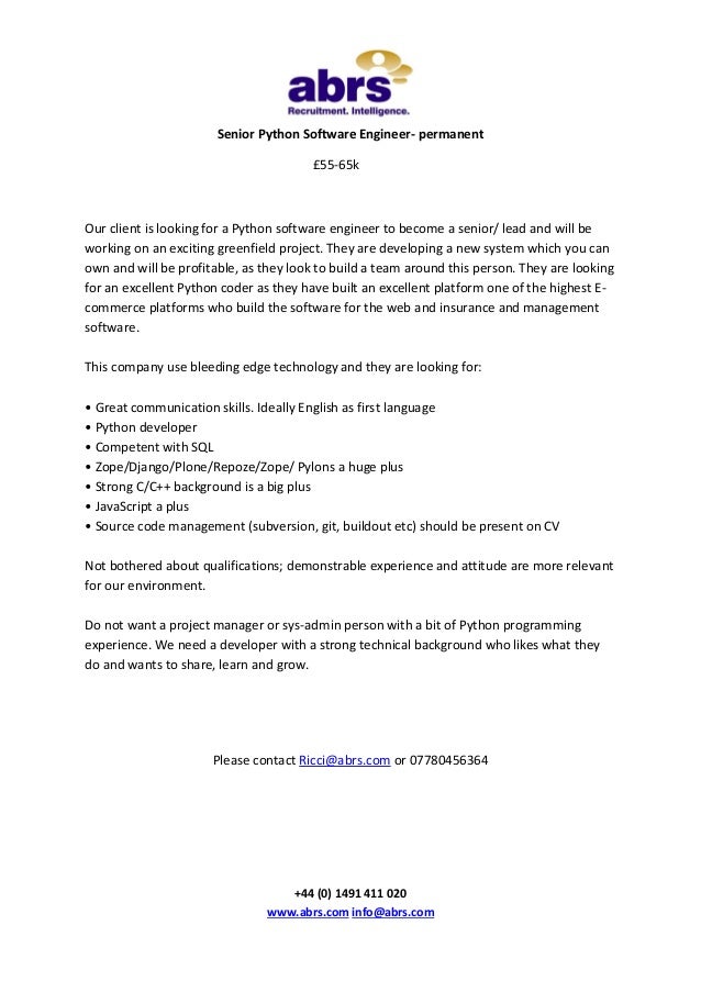 Senior Python Software Engineer Senior python software engineer